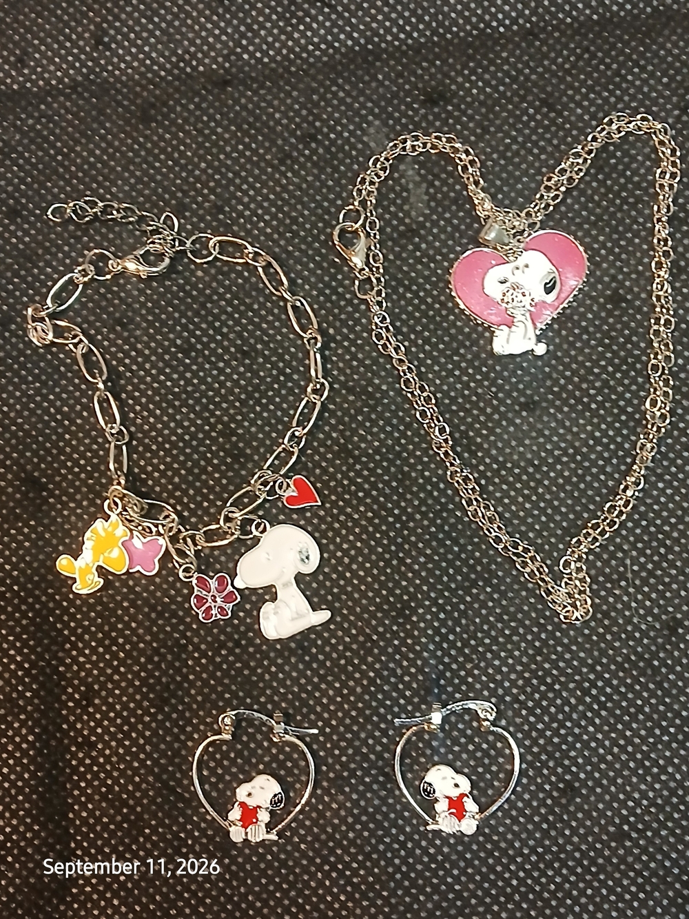 Peanuts - 3pc Jewelry Set, Snoopy Earrings, Necklace & Bracelet, Enamel...